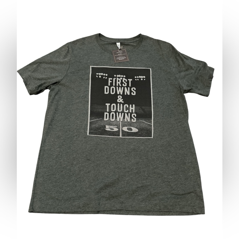 Unisex Gray Graphic Tee - 'First Downs & Touch Downs'- Size XL